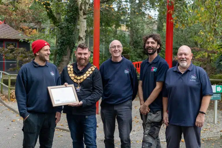 Newquay Zoo team with Newquay mayor Drew Creek and Britain in Bloom gold award